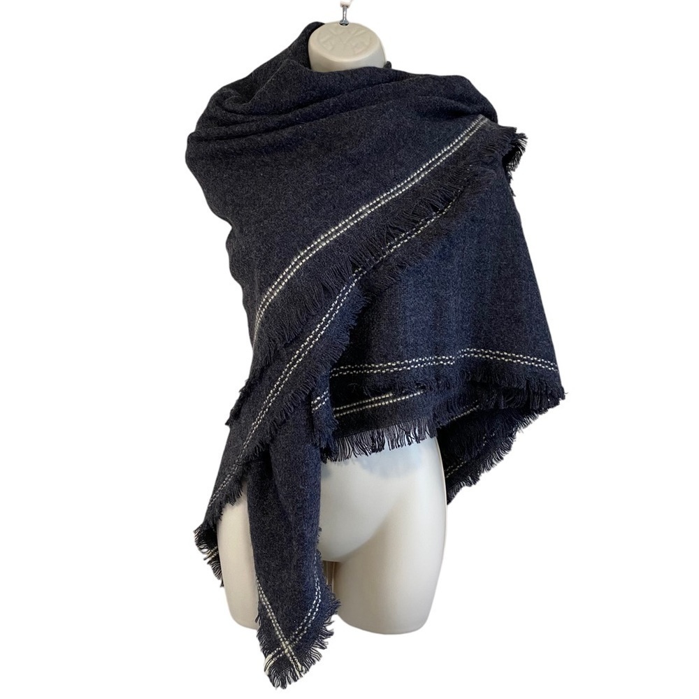 The True North - Charcoal Gray/Cream Detail Squre Scarf - 52" X 52"